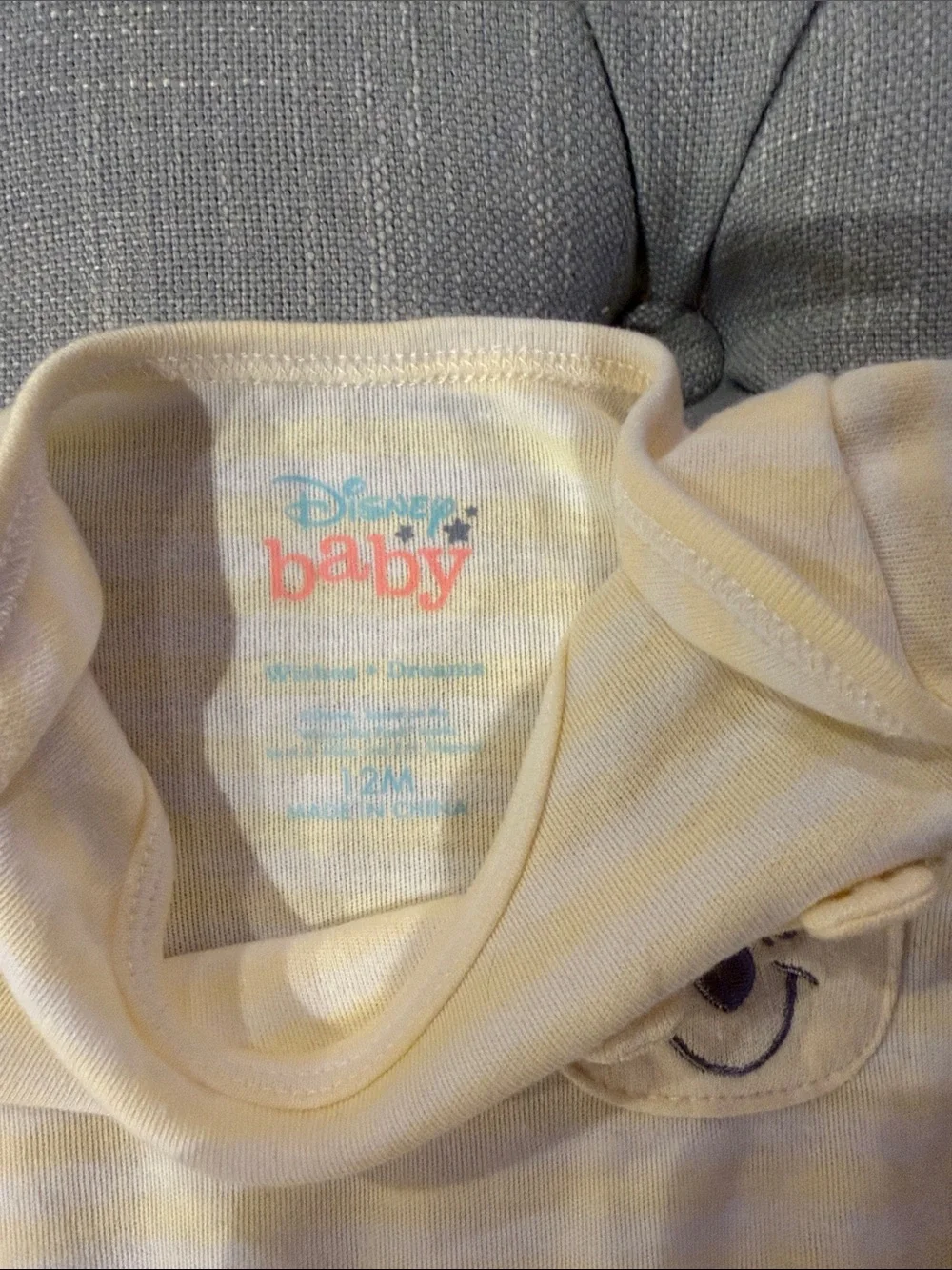 Disney Yellow Striped Tulle Baby One-Piece with Bear Pocket